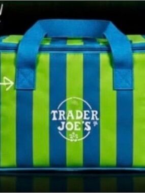 Trader Joe's Striped Insulated Tote - Blue & Lime Green